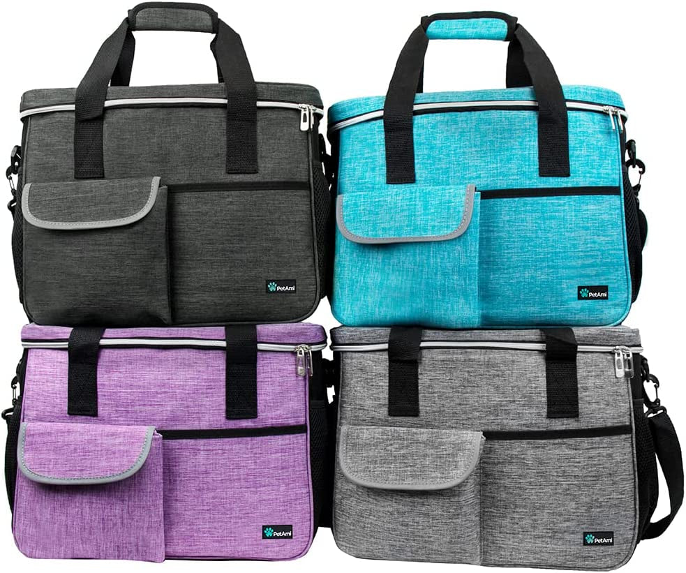 Dog Travel Bag | Airline Approved Tote Organizer with Multi-Function Pockets, Food Container Bag and Collapsible Bowl | Perfect Weekend Pet Travel Set for Dog, Cat (Grey, Large)
