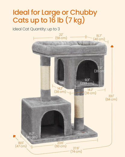 Cat Tree for Large Cats, Cat Tower 2 Cozy Plush Condos and Sisal Posts