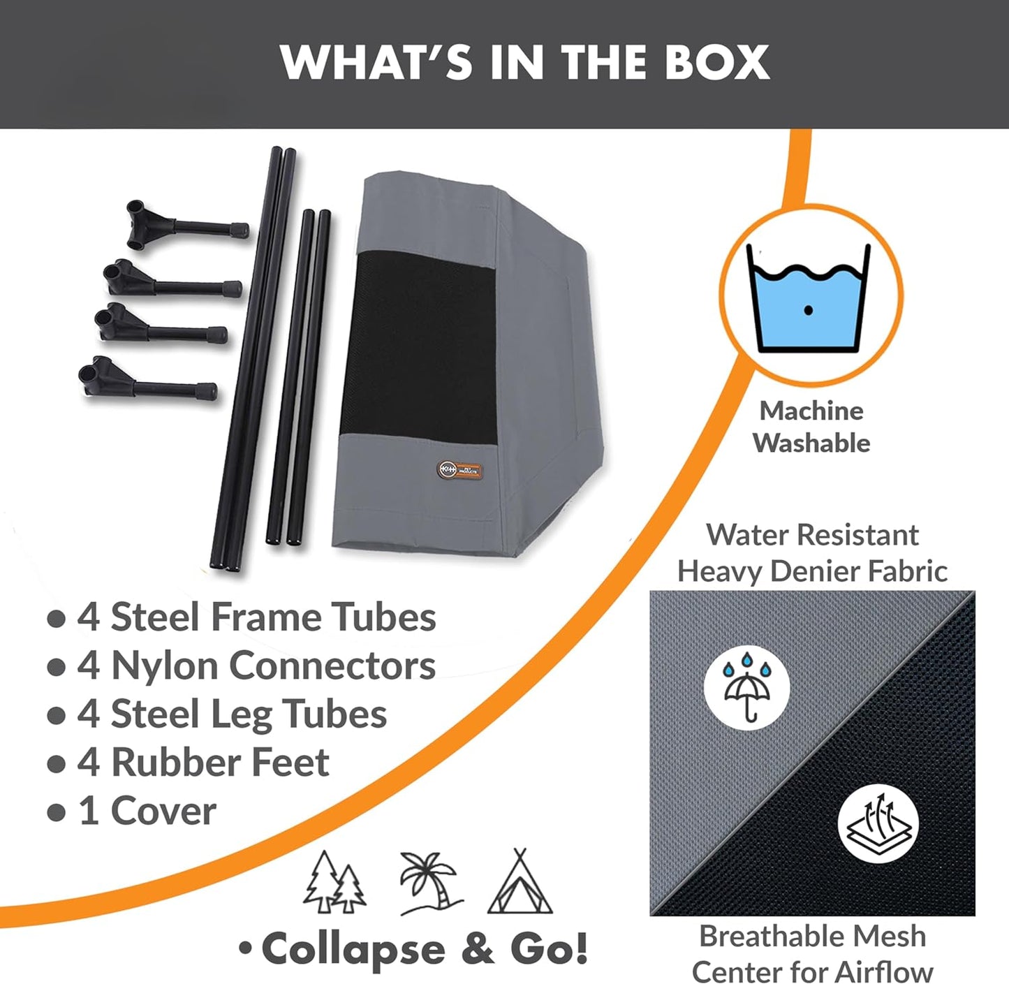 Original Pet Cot Elevated Dog Bed Gray/Black Mesh Large 30 X 42 X 7 Inches